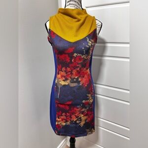 Floral Blue and Yellow Dress size S